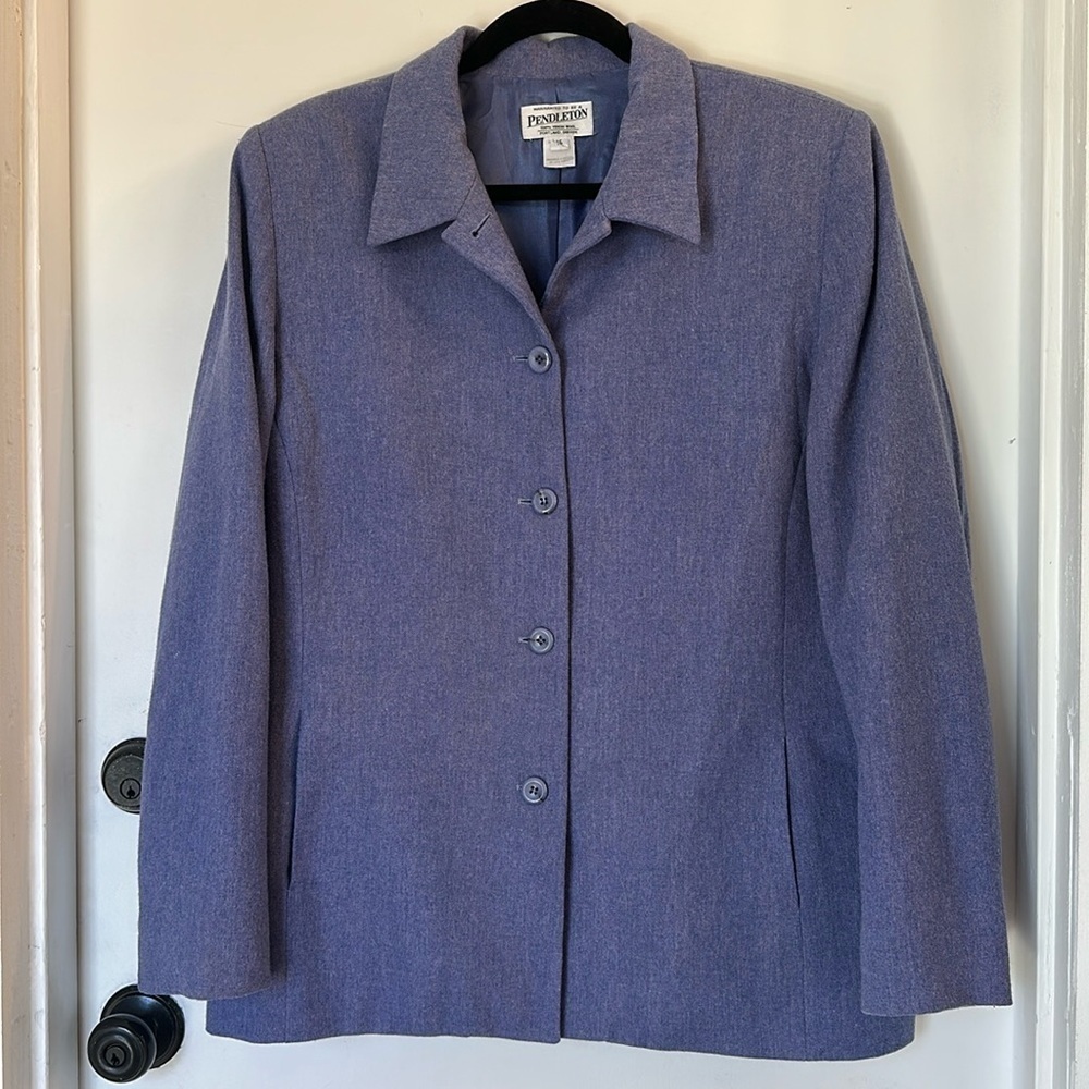 Vintage Pendleton 100% Virgin Wool Blazer Jacket Button Front Women Size 16 Blue